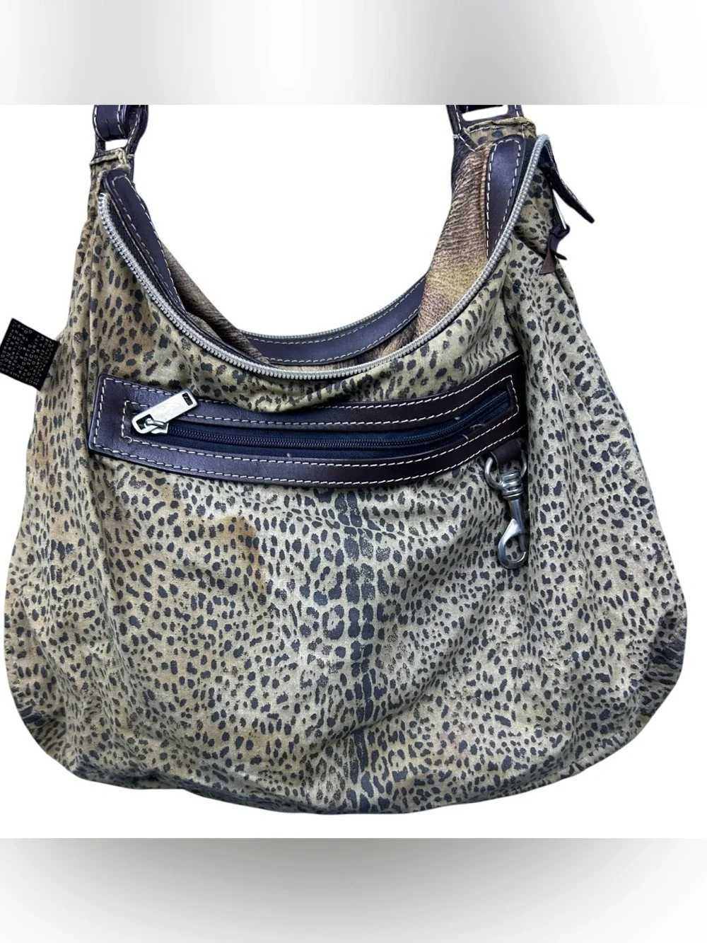Roberto Cavalli Freedom Vintage Hobo Shoulder Bag Nylon Leather Animal Print Y2K